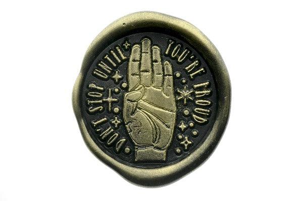 Don't Stop Until You're Proud Wax Seal Stamp - Backtozero B20 - black, gold, gold dust, gold powder, hand, hand gesture, heart, message, moment, moon, Signature, signaturehandle, star, stars, words