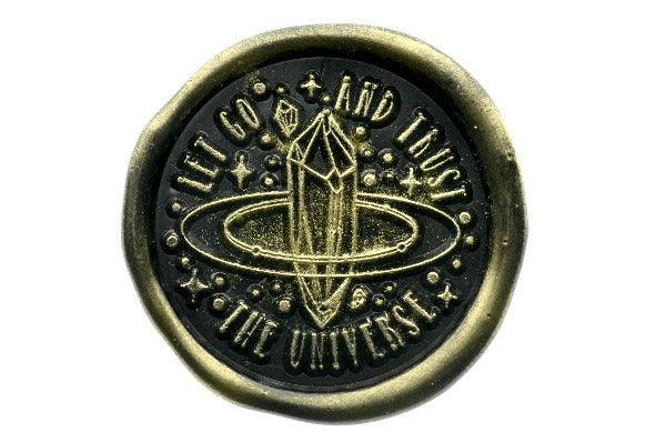 Let Go and Trust the Universe Wax Seal Stamp - Backtozero B20 - black, crystal, gold, gold dust, gold powder, message, Signature, signaturehandle, star, stars, words