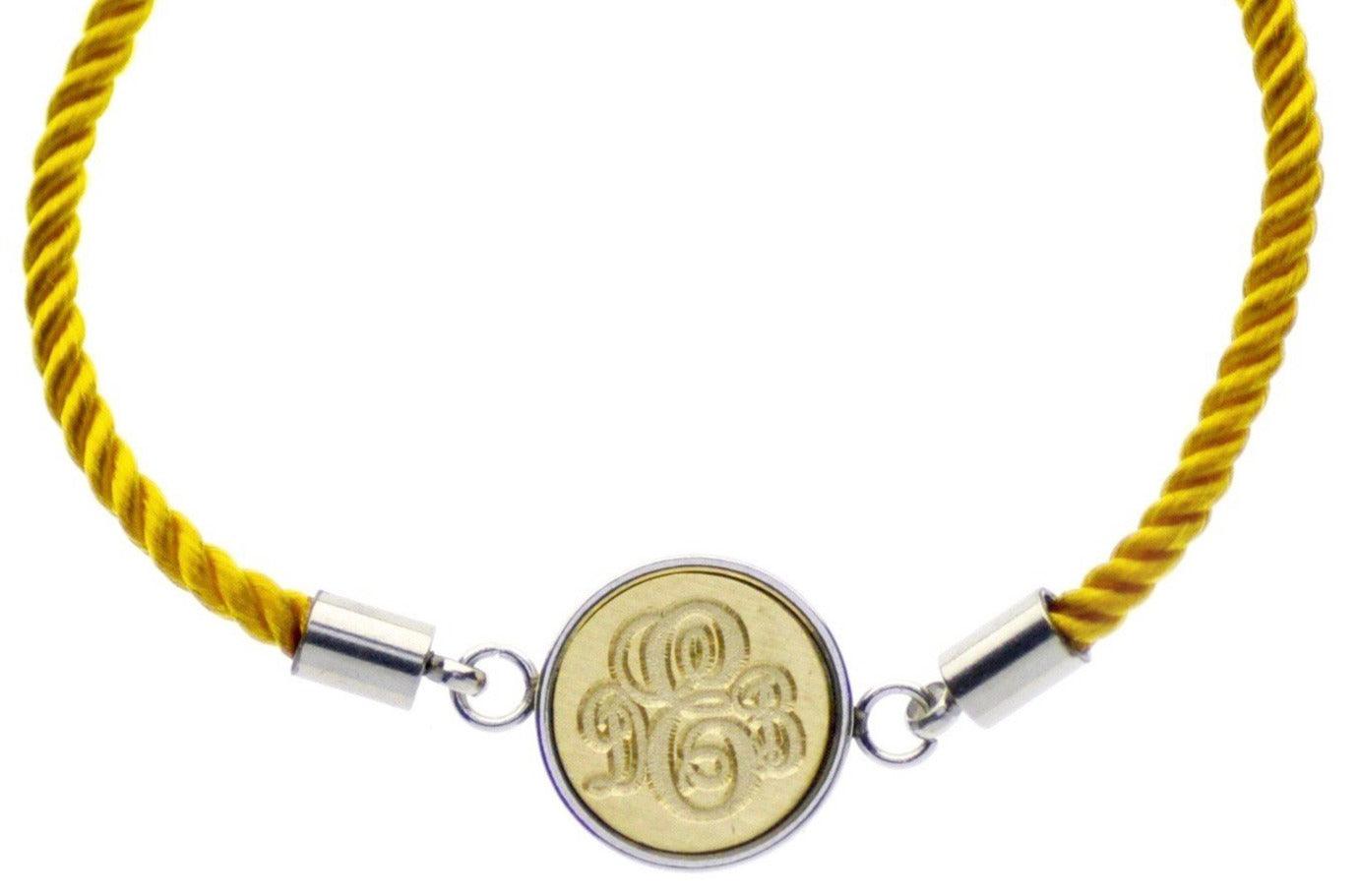 Triple Initials Monogram Signet Bracelet - Backtozero B20 - 10mm, 12mm, 3 initials, 3initials, adjustable, bracelet, brass, cord, cord bracelet, Custom, minimal, monogram, Personalized, signet, signet bracelet, stainless steel, Triple Initials, twist cord, yellow