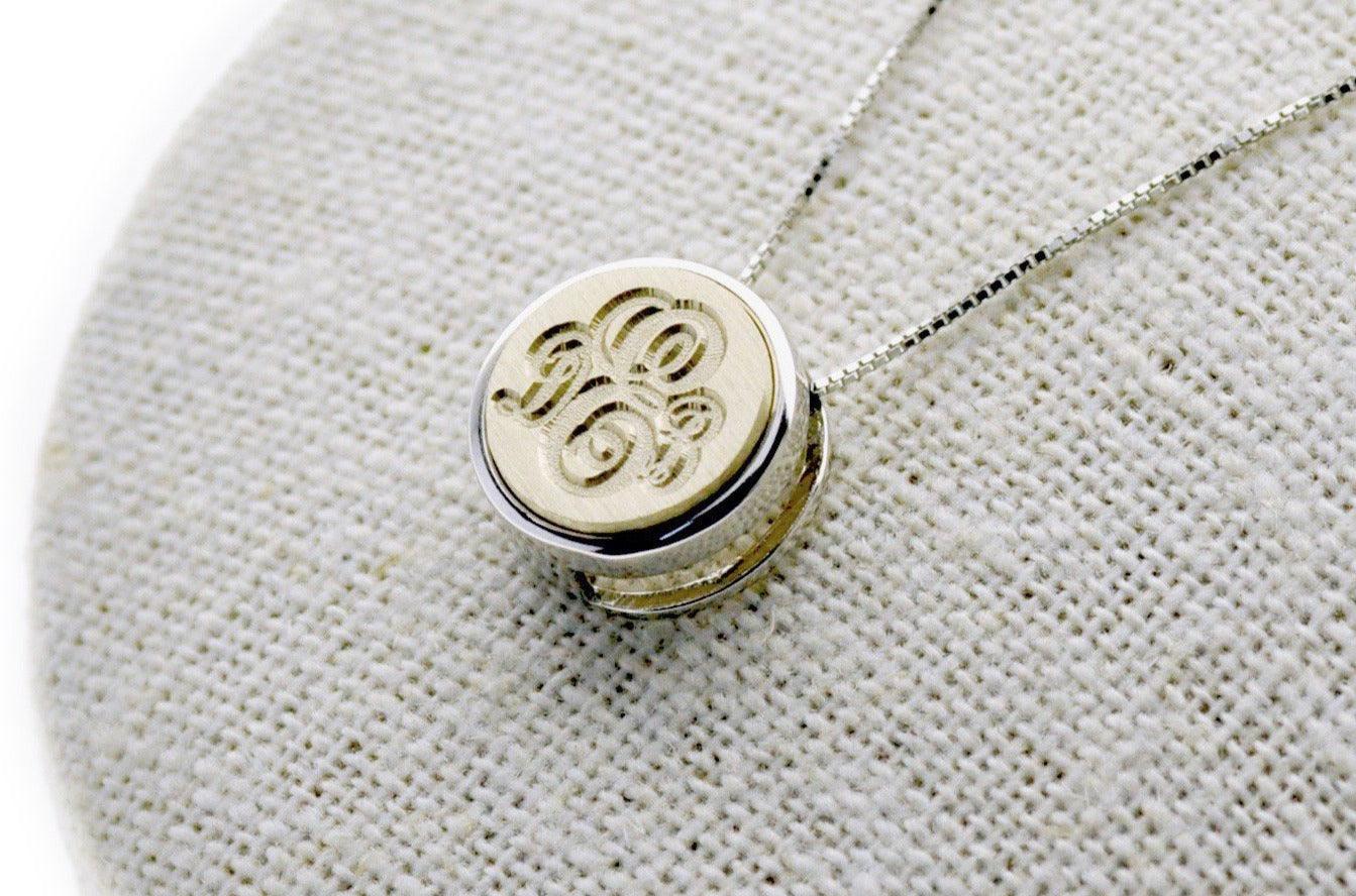 Monogram Triple Initial Floating Signet Necklace - Backtozero B20 - 12mm, 12mm necklace, 3 initials, 3initials, bead, brass, charm, floating, minimal, minimalnecklace, necklace, Personalized, signet, signet necklace, silver, Three initials, Triple Initials, Wedding