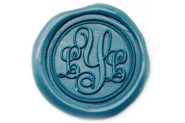 Triple Initials Monogram Wax Seal Stamp - Backtozero B20 - 3 initials, 3initials, genericlonghandle, Green, Initial, Monogram, Personalized, Three initials, Triple Initials, Wedding