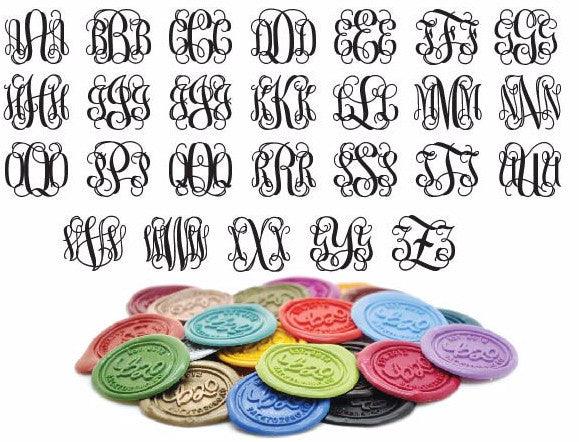 Vine Triple Initials Monogram Wax Seal Stamp - Backtozero B20 - 3 initials, 3initials, Calligraphy, Metallic Green, Monogram, Personalized, Signature, signaturehandle, Three Initials, Triple Initials