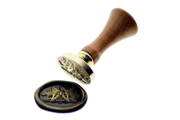 Moth & Flowers Wax Seal Stamp | A - Backtozero B20 - botanic, Botanical, floral, Flower, flowers, gold dust, gold powder, insect, Insects, moth, newarrivals, oval, Signature, signaturehandle