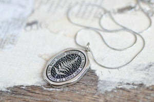 Message Wax Seal Enamel Necklace | Fern | Patience | Silver - Backtozero B20 - botanic, Botanical, Come to those who wait, enamel, fern, Good things take time, her, lapel, metal, Nature, necklace, newarrivals, Plant, plants, Silver, soft enamel, starry, wax seal