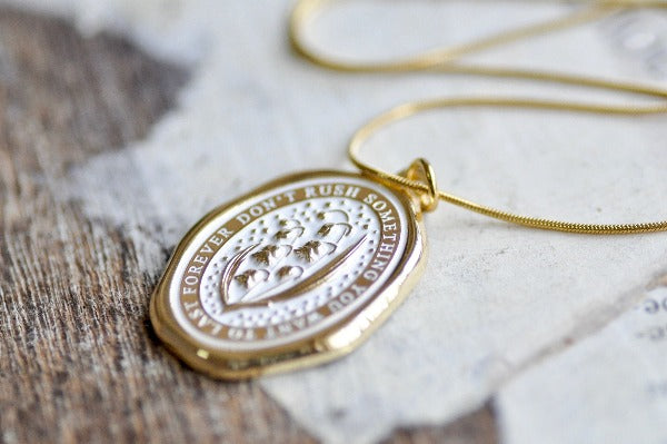 Message Wax Seal Enamel Necklace | Lily of the Valley | Gold