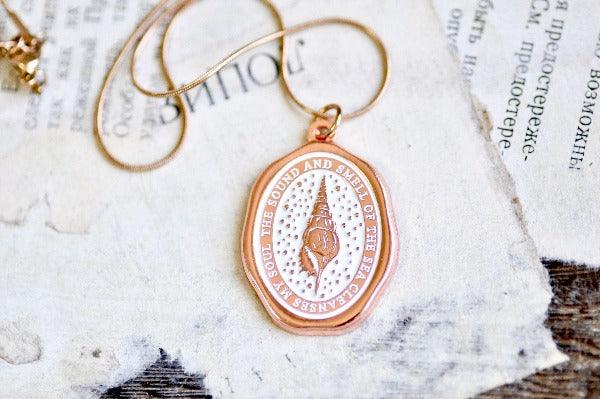 Message Wax Seal Enamel Necklace | Seashell | Soul | Rose Gold - Backtozero B20 - cleanses, enamel, her, lapel, metal, Nautical, necklace, newarrivals, ocean, pendant, rose gold, sea, seashell, shell, soft enamel, soul, starry