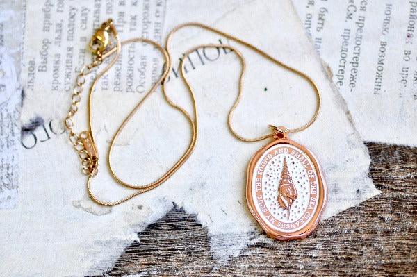 Message Wax Seal Enamel Necklace | Seashell | Soul | Rose Gold - Backtozero B20 - cleanses, enamel, her, lapel, metal, Nautical, necklace, newarrivals, ocean, pendant, rose gold, sea, seashell, shell, soft enamel, soul, starry