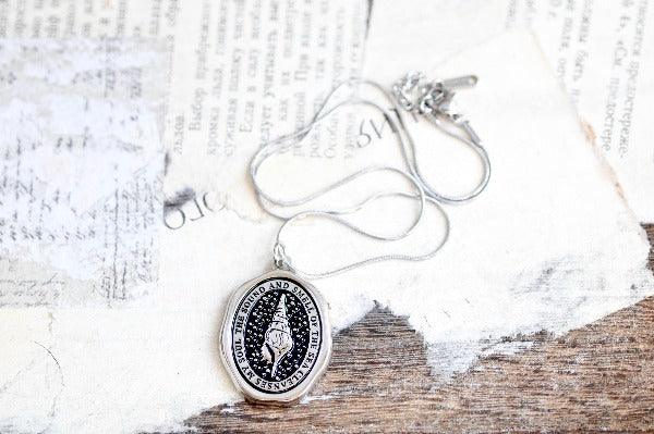 Message Wax Seal Enamel Necklace | Seashell | Soul | Silver - Backtozero B20 - cleanses, enamel, her, lapel, metal, Nautical, necklace, newarrivals, ocean, pendant, sea, seashell, shell, Silver, soft enamel, soul, starry
