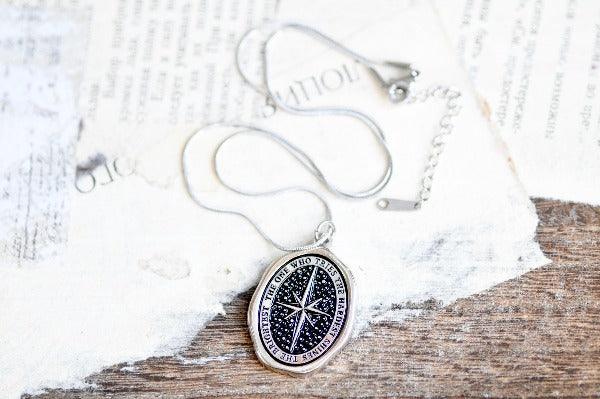 Message Wax Seal Enamel Necklace | Star | Shine | Silver - Backtozero B20 - bright, enamel, her, lapel, metal, necklace, newarrivals, pendant, shine, Silver, soft enamel, star, starry