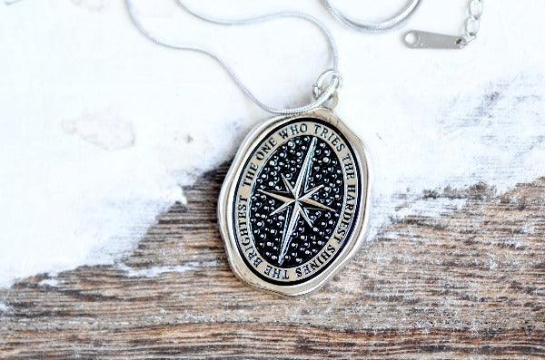 Message Wax Seal Enamel Necklace | Star | Shine | Silver - Backtozero B20 - bright, enamel, her, lapel, metal, necklace, newarrivals, pendant, shine, Silver, soft enamel, star, starry