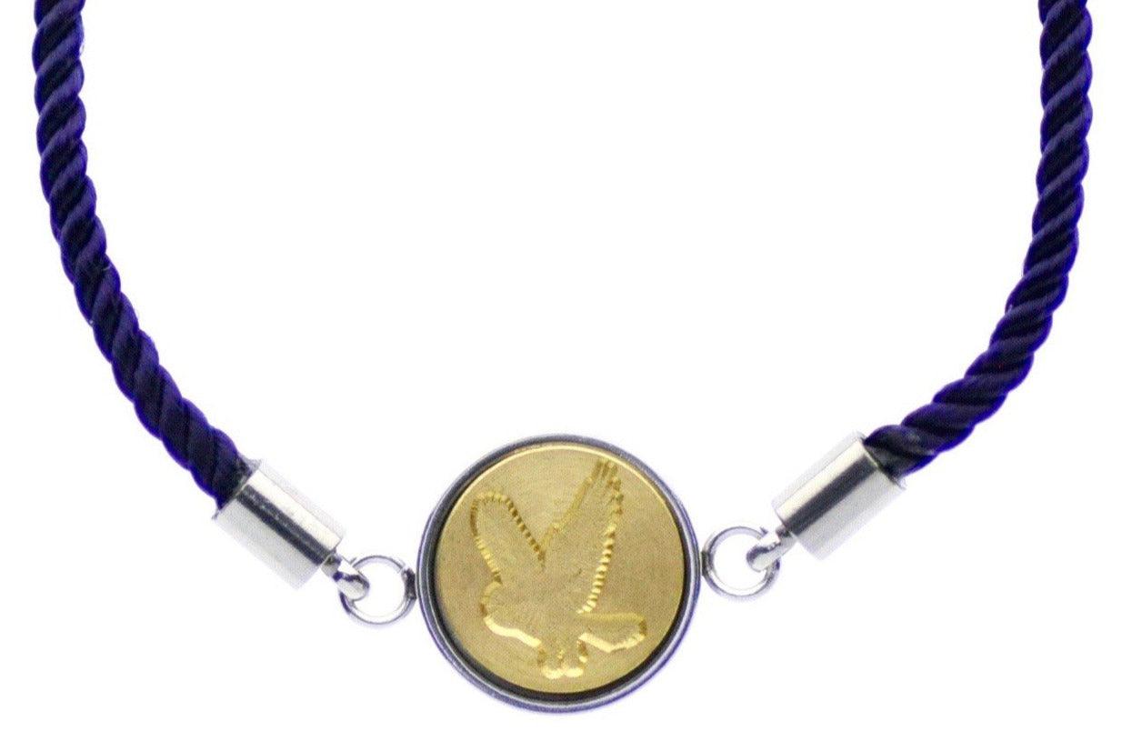 Owl Signet Bracelet - Backtozero B20 - 10mm, 12mm, adjustable, bird, bracelet, brass, cord, cord bracelet, eggplant, minimal, Nautical, owl, purple, signet, signet bracelet, stainless steel, twist cord