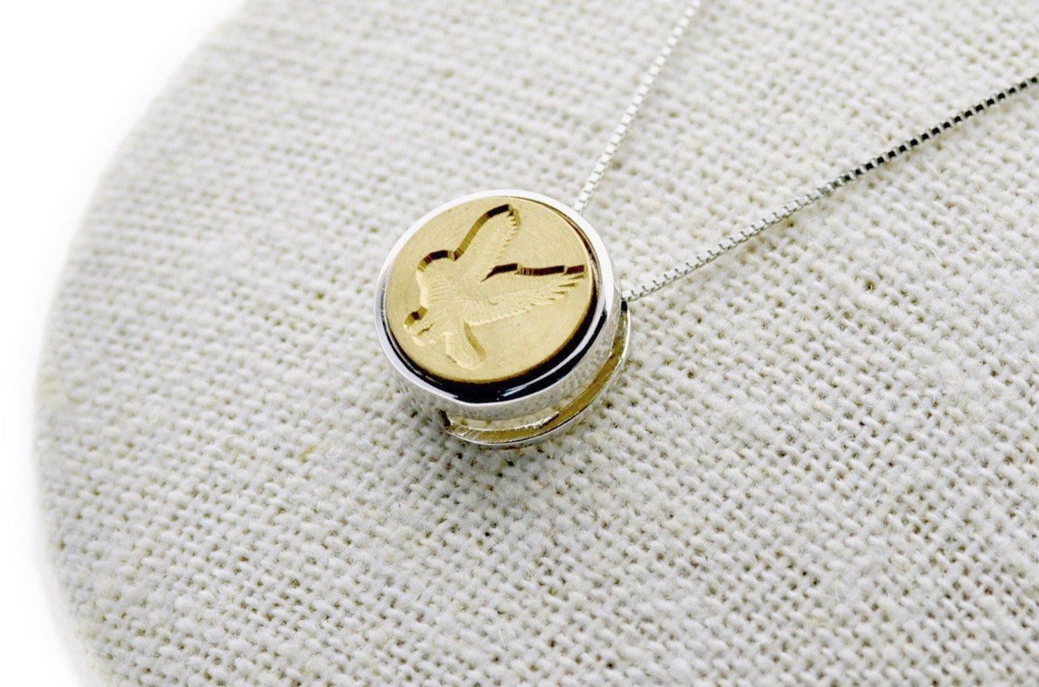 Owl Floating Signet Necklace - Backtozero B20 - 12mm, 12mm necklace, bead, bird, brass, charm, floating, minimal, minimalnecklace, necklace, owl, signet, signet necklace, silver