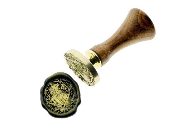 Long-eared Owl & Oak Tree Wax Seal Stamp - Backtozero B20 - Bird, black, botanic, Botanical, flowers, gold, gold dust, gold powder, Leaf, Leafs, Leaves, newarrivals, oak, oval, owl, Signature, signaturehandle, spring