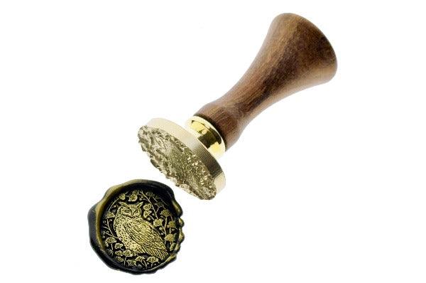 Eagle Owl with Ginkgo Leaves Wax Seal Stamp - Backtozero B20 - black, botanic, Botanical, gold, gold dust, gold powder, Leaf, Leafs, Leaves, newarrivals, oval, Signature, signaturehandle, spring
