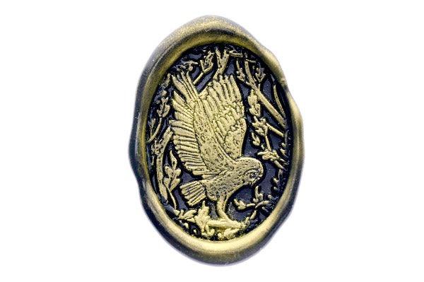 Barn Owl & Oak Tree Wax Seal Stamp - Backtozero B20 - Bird, black, botanic, Botanical, flowers, gold, gold dust, gold powder, Leaf, Leafs, Leaves, newarrivals, oak, oval, owl, Signature, signaturehandle, spring