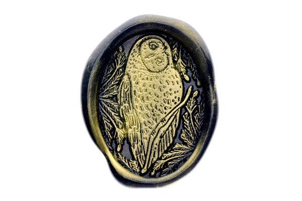 Barn Owl & Pine Tree Wax Seal Stamp - Backtozero B20 - Bird, black, botanic, Botanical, flowers, gold, gold dust, gold powder, Leaf, Leafs, Leaves, newarrivals, oak, oval, owl, pine, Signature, signaturehandle, spring