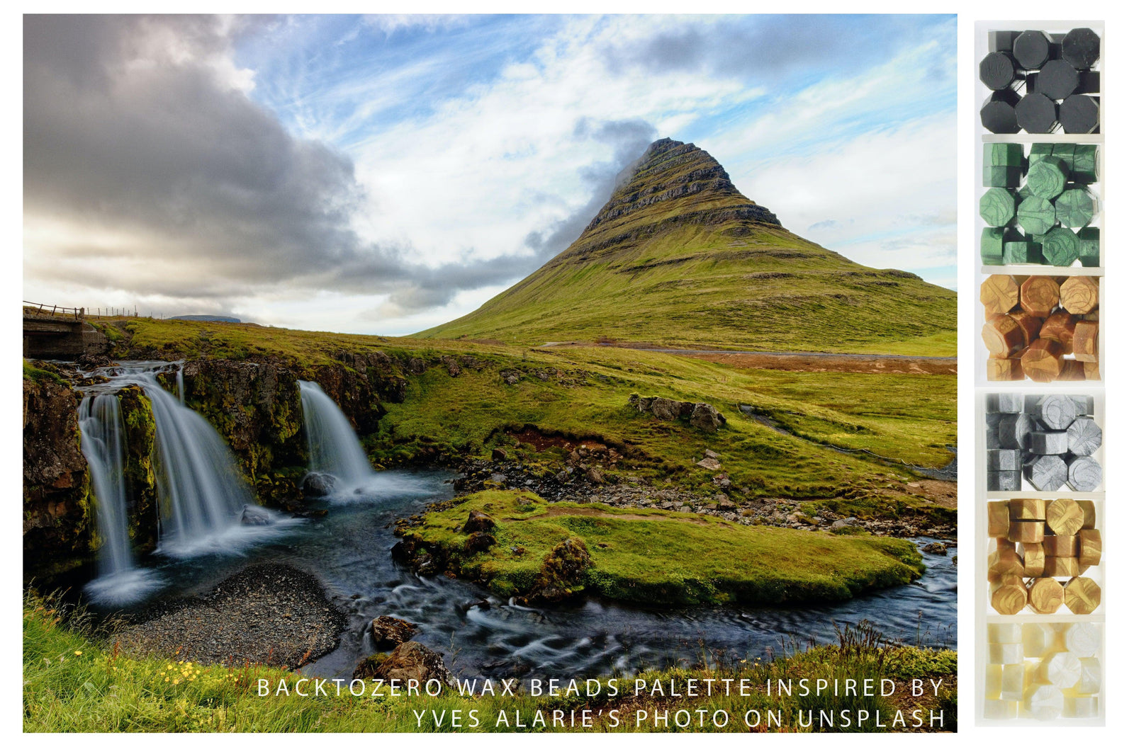 Octagon Sealing Wax Beads Palette | Iceland Green - Backtozero B20 - black, box, forest, gold, green, nature, octagon bead, palette, sealing wax, Wax Beads, white