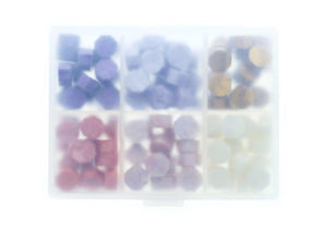 Octagon Sealing Wax Beads Palette | Magic Hour - Backtozero B20 - box, gold, metallic, nature, octagon bead, palette, pearl white, purple pink, sealing wax, Wax Beads, White