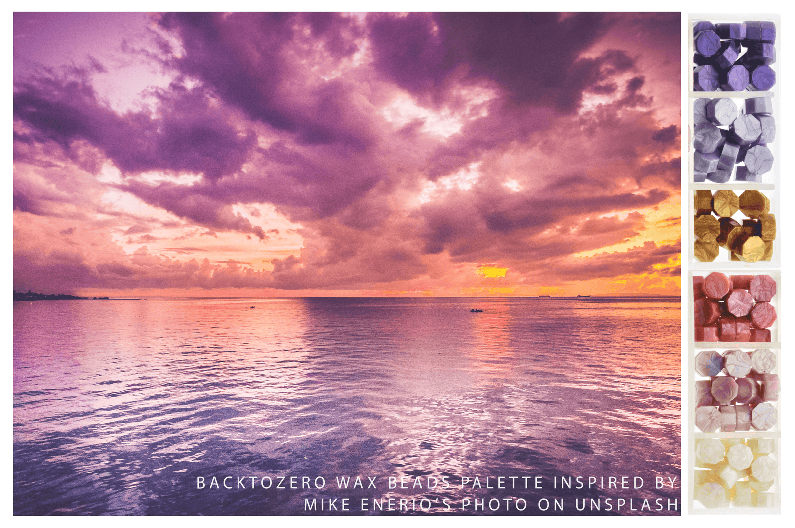 Octagon Sealing Wax Beads Palette | Magic Hour - Backtozero B20 - box, gold, metallic, nature, octagon bead, palette, pearl white, purple pink, sealing wax, Wax Beads, White