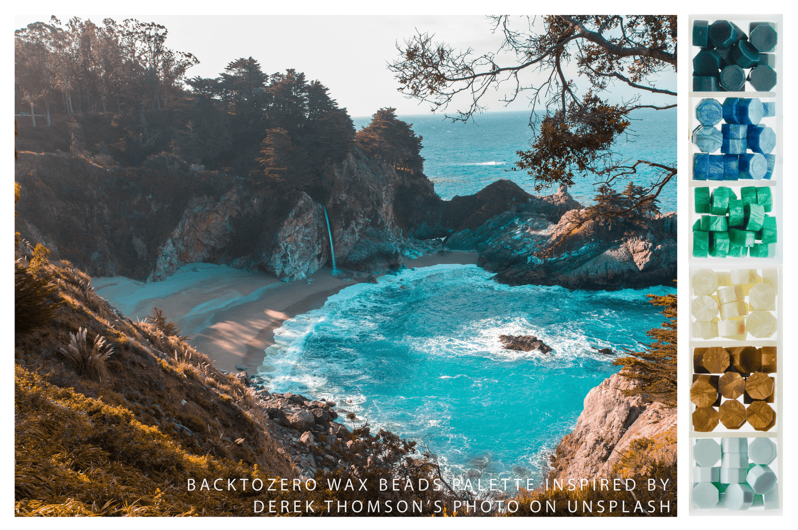 Octagon Sealing Wax Beads Palette | Sea Breeze - Backtozero B20 - beach, blue, box, gold, green, nature, ocean, octagon bead, palette, pearl white, sea, sealing wax, Wax Beads, White