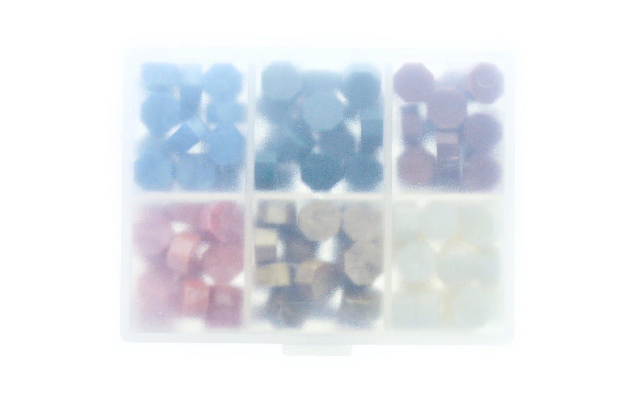 Octagon Sealing Wax Beads Palette | Retro - Backtozero B20 - blue, box, gold, green, octagon bead, palette, pearl white, red, retro, sealing wax, vintage, Wax Beads, White