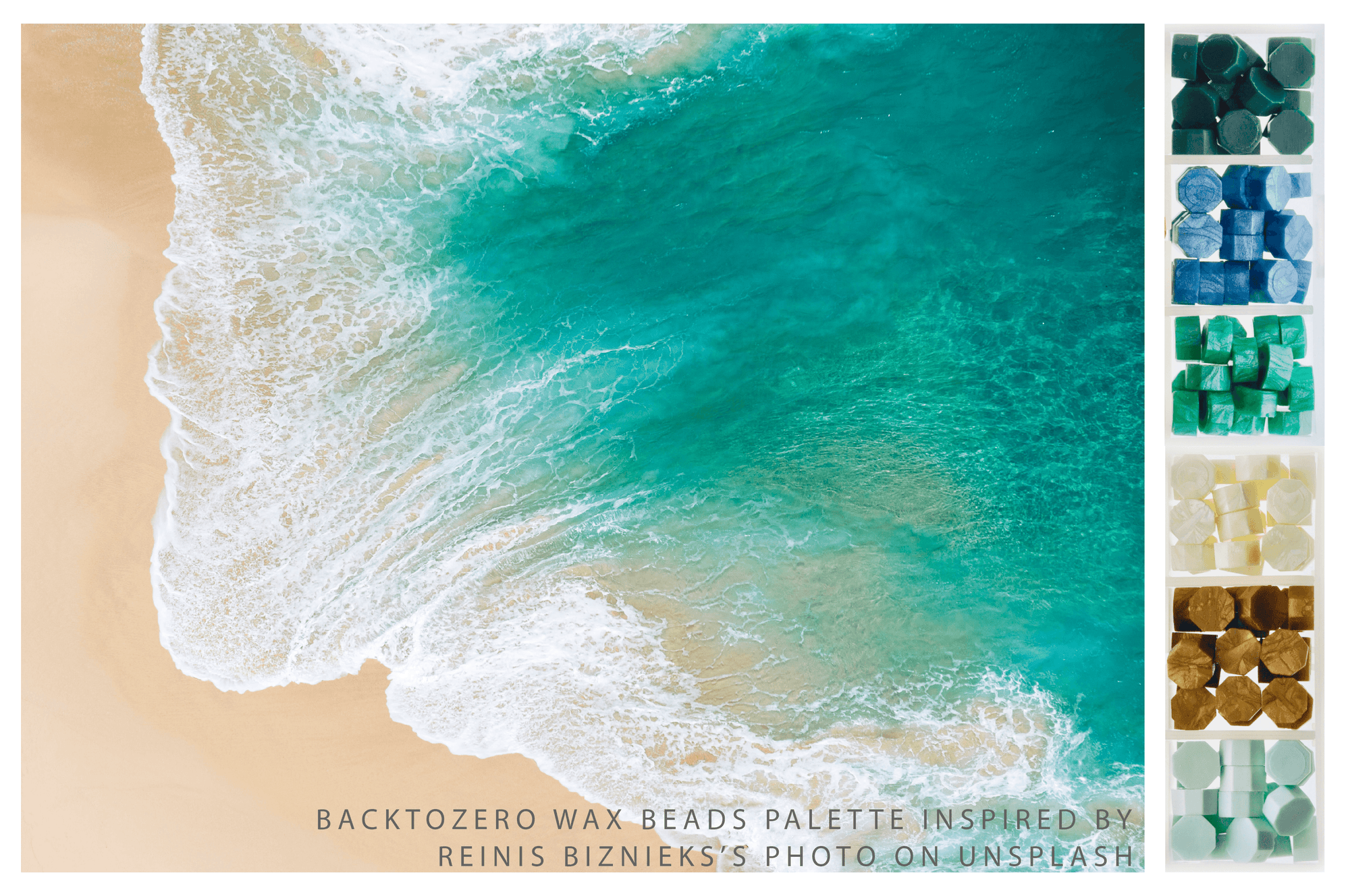 Octagon Sealing Wax Beads Palette | Sea Breeze - Backtozero B20 - beach, blue, box, gold, green, nature, ocean, octagon bead, palette, pearl white, sea, sealing wax, Wax Beads, White