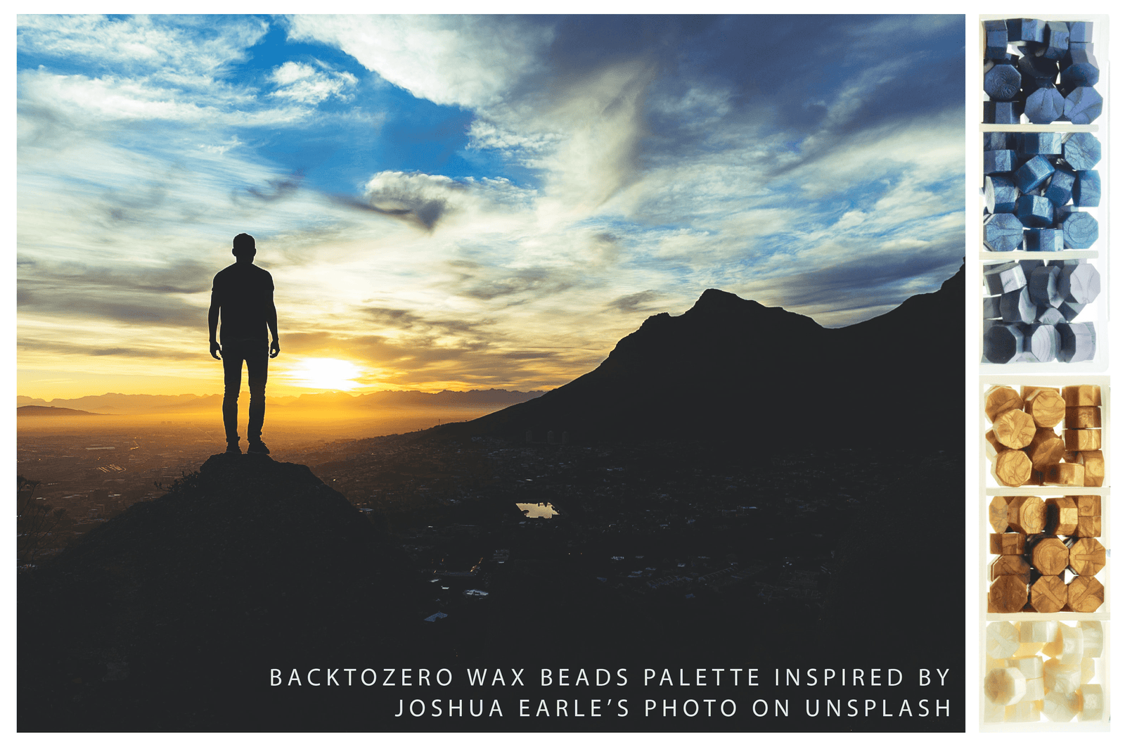 Octagon Sealing Wax Beads Palette | Sunrise - Backtozero B20 - blue, box, gold, octagon bead, palette, pearl white, sealing wax, Wax Beads, White