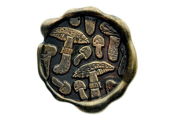 Mushroom Pattern Wax Seal Stamp - Backtozero B20 - black, gold dust, gold powder, grid, mushroom, pattern, plant, Signature, signaturehandle, texture
