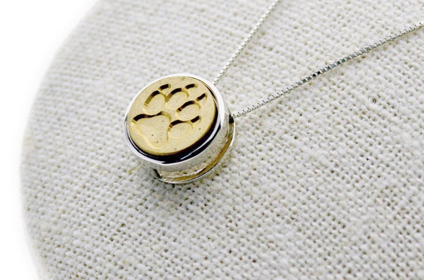 Paw Floating Signet Necklace - Backtozero B20 - 12mm, 12mm necklace, bead, brass, charm, floating, minimal, minimalnecklace, necklace, paw, paw print, signet, signet necklace, silver
