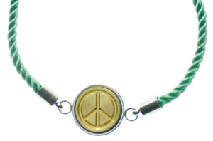 Peace Signet Bracelet - Backtozero B20 - 10mm, 12mm, adjustable, bracelet, brass, cord, cord bracelet, green, minimal, peace, signet, signet bracelet, stainless steel, twist cord