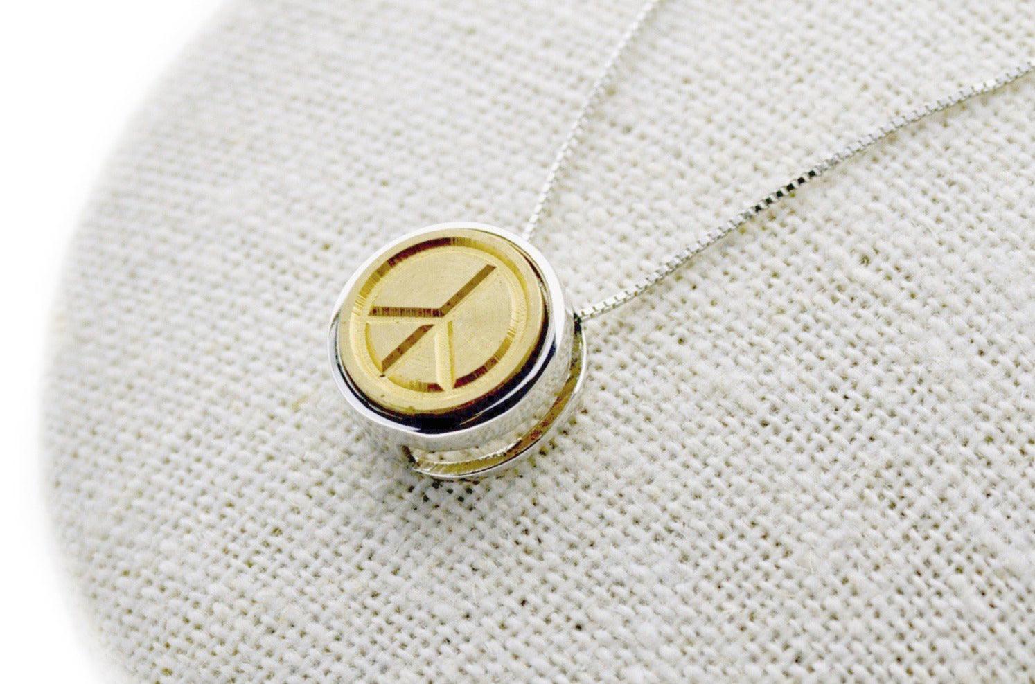 Peace Floating Signet Necklace - Backtozero B20 - 12mm, 12mm necklace, bead, brass, charm, floating, minimal, minimalnecklace, necklace, signet, signet necklace, silver