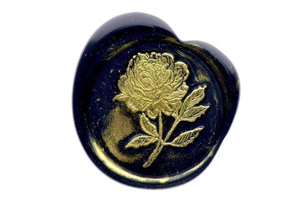 Peony Flower & Leaf Wax Seal Stamp - Backtozero B20 - black, botanic, Botanical, floral, gold metallic powder, metallic powder, Nature, newarrivals, peony, Signature, spring
