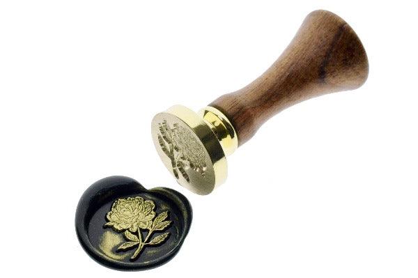 Peony Flower & Leaf Wax Seal Stamp - Backtozero B20 - black, botanic, Botanical, floral, gold metallic powder, metallic powder, Nature, newarrivals, peony, Signature, spring
