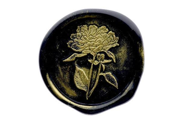 Peony Flower & Leaf Duo Wax Seal Stamp - Backtozero B20 - black, botanic, Botanical, floral, gold metallic powder, metallic powder, Nature, newarrivals, peony, Signature, spring
