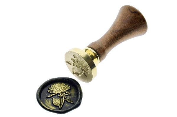 Peony Flower & Leaf Duo Wax Seal Stamp - Backtozero B20 - black, botanic, Botanical, floral, gold metallic powder, metallic powder, Nature, newarrivals, peony, Signature, spring