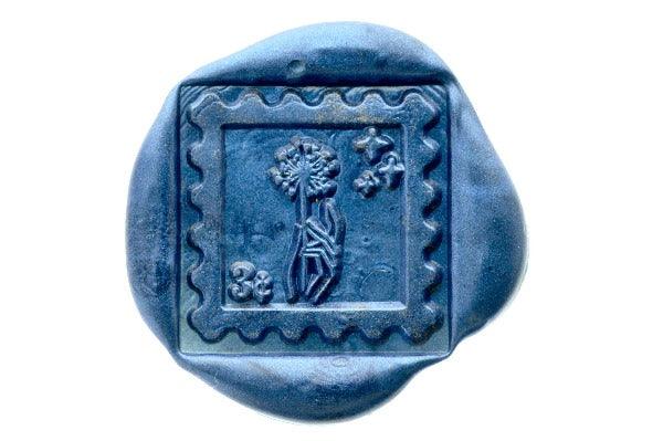 Postal Stamp Make a Wish Wax Seal Stamp Designed by Petra - Backtozero B20 - blue, collaboration, Dandelion, flower, midnight blue, postal, postal stamp, Signature, signaturehandle, square, Wish