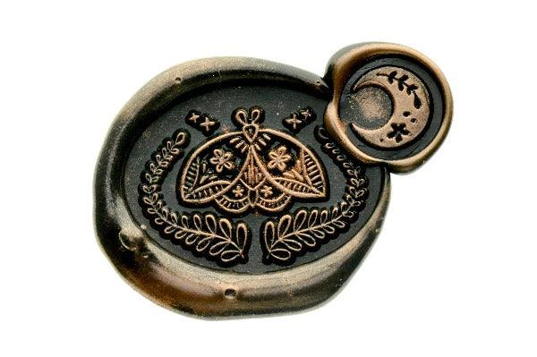 Night Moth & Mini Moon Wax Seal Stamp Set Designed by Petra - Backtozero B20 - Black, collaboration, copper dust, copper powder, moth, newarrivals, set, Signature, signaturehandle, star, wreath