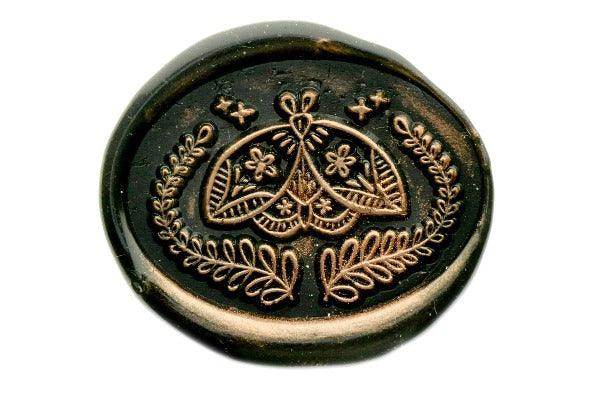 Night Moth Wax Seal Stamp Designed by Petra - Backtozero B20 - Black, collaboration, copper dust, copper powder, moth, newarrivals, Signature, signaturehandle, star, wreath