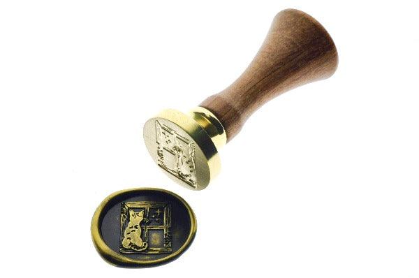 Cat in the Window Wax Seal Stamp Designed by Petra - Backtozero B20 - Black, Botanical, Cat, Cat Lover, collaboration, gold metallic powder, Leaf, Leafs, Leaves, metallic powder, newarrivals, Pet, Pet Lover, Signature, signaturehandle, star, Stars, window