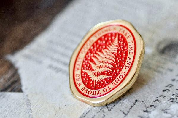 Message Wax Seal Enamel Pin | Lily of The Valley | Patience | Gold | Backtozero B20