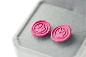 OOAK Paw Wax Seal Earrings - Backtozero B20 - earrings, Handmade, OOAK, Pink