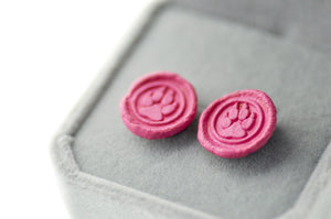 OOAK Paw Wax Seal Earrings - Backtozero B20 - earrings, Handmade, OOAK, Pink