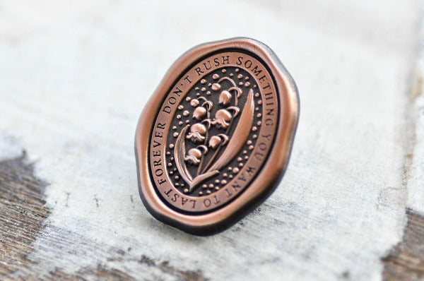 Message Wax Seal Enamel Pin | Lily of the Valley | Antique Copper - Backtozero B20 - antique copper, botanic, Botanical, Copper, enamel, flower, her, him, lapel, lily of the valley, message pin, metal, metal pin, Nature, pin, Plant, plants, soft enamel, starry, wax seal, wax seal pin