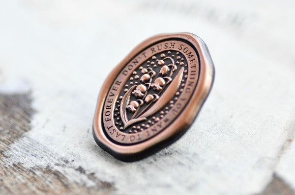 Message Wax Seal Enamel Pin | Lily of the Valley | Antique Copper - Backtozero B20 - antique copper, botanic, Botanical, Copper, enamel, flower, her, him, lapel, lily of the valley, message pin, metal, metal pin, Nature, pin, Plant, plants, soft enamel, starry, wax seal, wax seal pin
