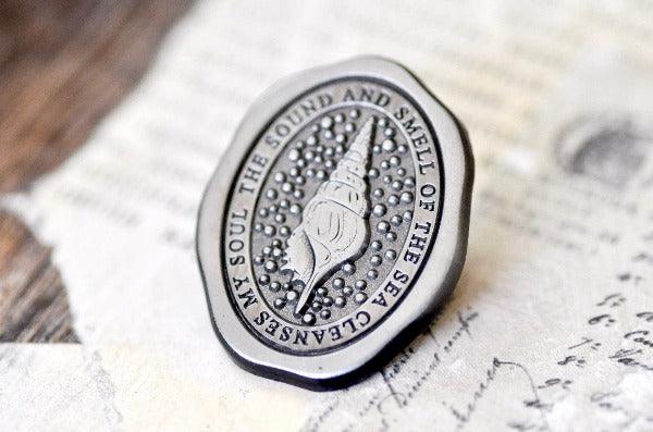 Message Wax Seal Enamel Pin | Seashell | Soul | Antique Silver - Backtozero B20 - antique silver, enamel, her, him, lapel, message pin, metal, metal pin, newarrivals, ocean, pin, sea, seashell, shell, Silver, soft enamel, soul, starry, wax seal, wax seal pin
