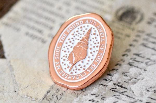 Message Wax Seal Enamel Pin | Seashell | Soul | Rose Gold - Backtozero B20 - enamel, her, him, lapel, message pin, metal, metal pin, newarrivals, ocean, pin, rose gold, sea, seashell, shell, soft enamel, soul, starry, wax seal, wax seal pin