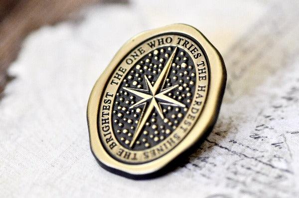 Message Wax Seal Enamel Pin | Star | Shine | Antique Gold - Backtozero B20 - antique gold, enamel, her, him, lapel, message pin, metal, metal pin, newarrivals, pin, shine, Silver, soft enamel, star, starry, wax seal, wax seal pin
