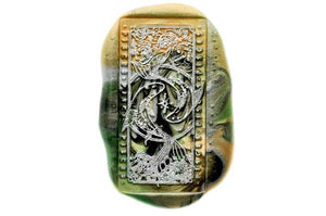 Tarot Style Zodiac Pisces Wax Seal Stamp - Backtozero B20 - black, fish, forest green, light gold, marble, marble wax, metallic green, rectangle, Signature, signaturehandle, Silver, starburst, tarot, zodiac