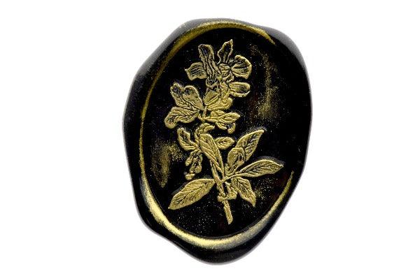 Pomegranate Flower Wax Seal Stamp - Backtozero B20 - black, botanic, Botanical, floral, Flower, flowers, gold, gold dust, gold powder, Leaf, Leafs, Leaves, mimosa, Nature, oval, Signature, signaturehandle, spring