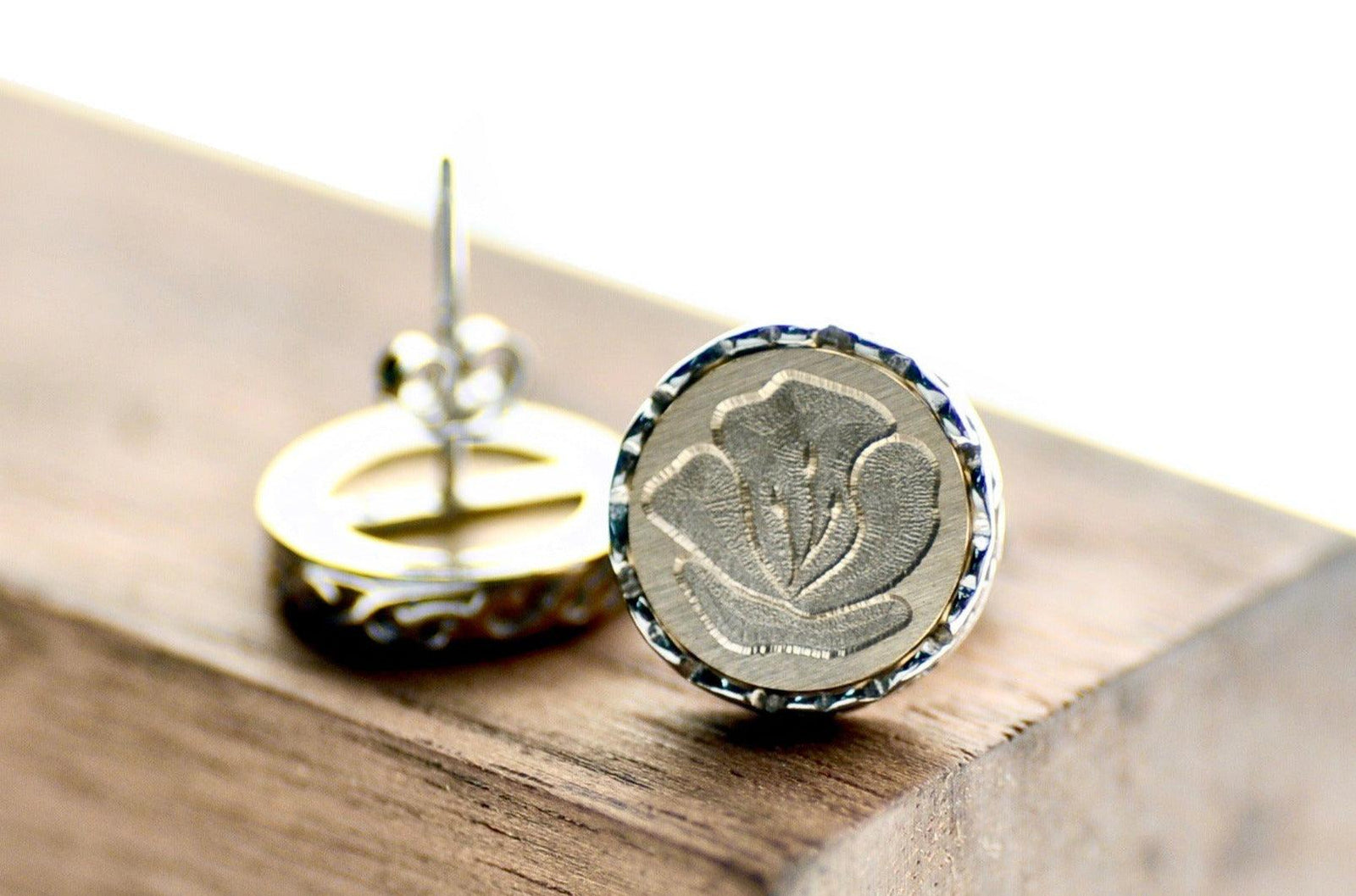Poppy Filigree Signet Earrings Designed by Petra - Backtozero B20 - brass, earrings, filigree, filigree earrings, filigreeearrings, floral, Flower, signet, silver, stud, stud earrings